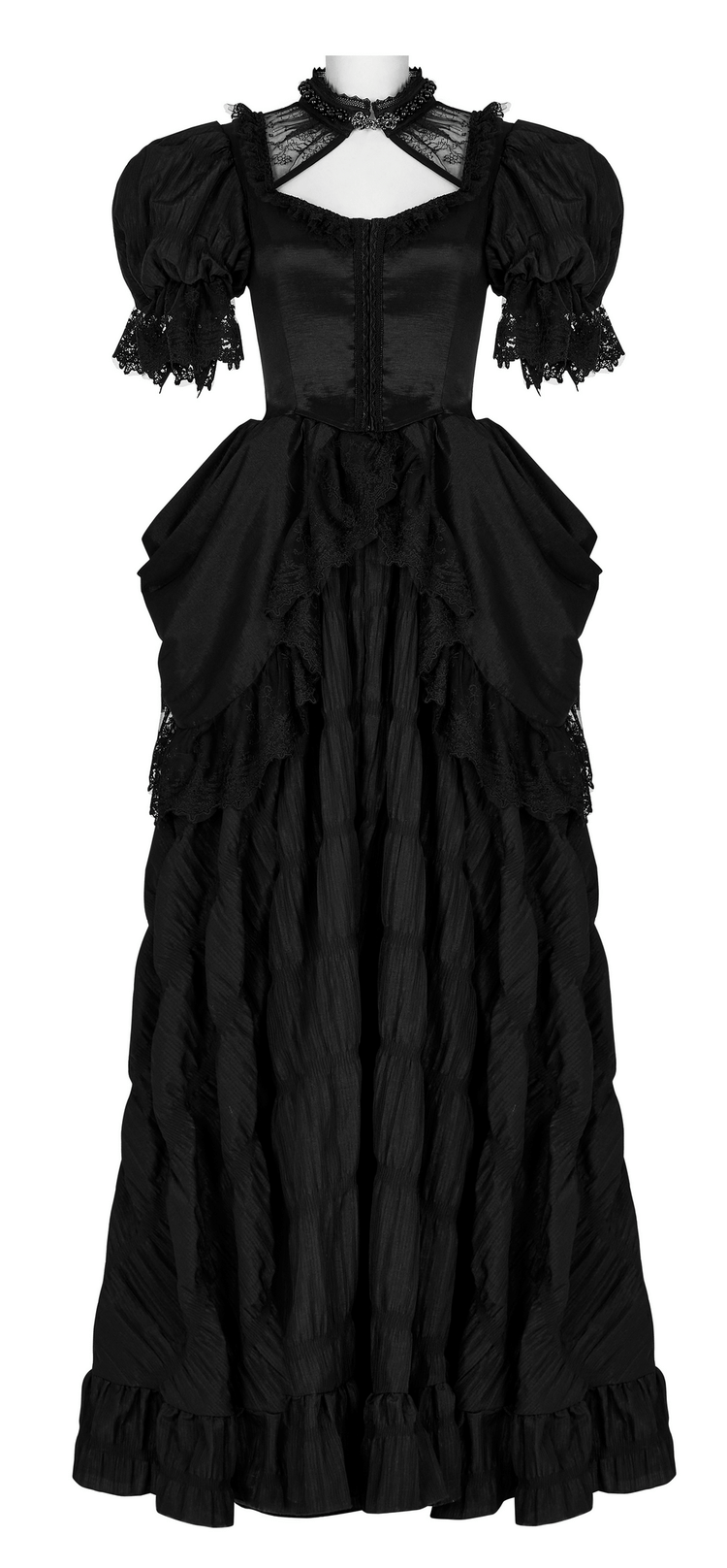 Elegant Victorian Gothic Lace Ruffles Evening Gown - image 4