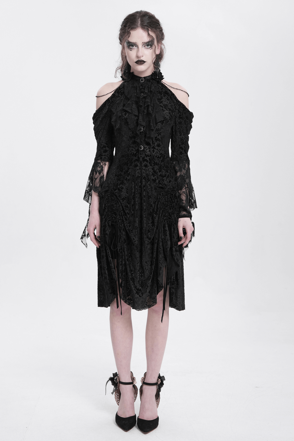 Elegant Victorian Lace Gothic Dress with Ruffle Details - image 15