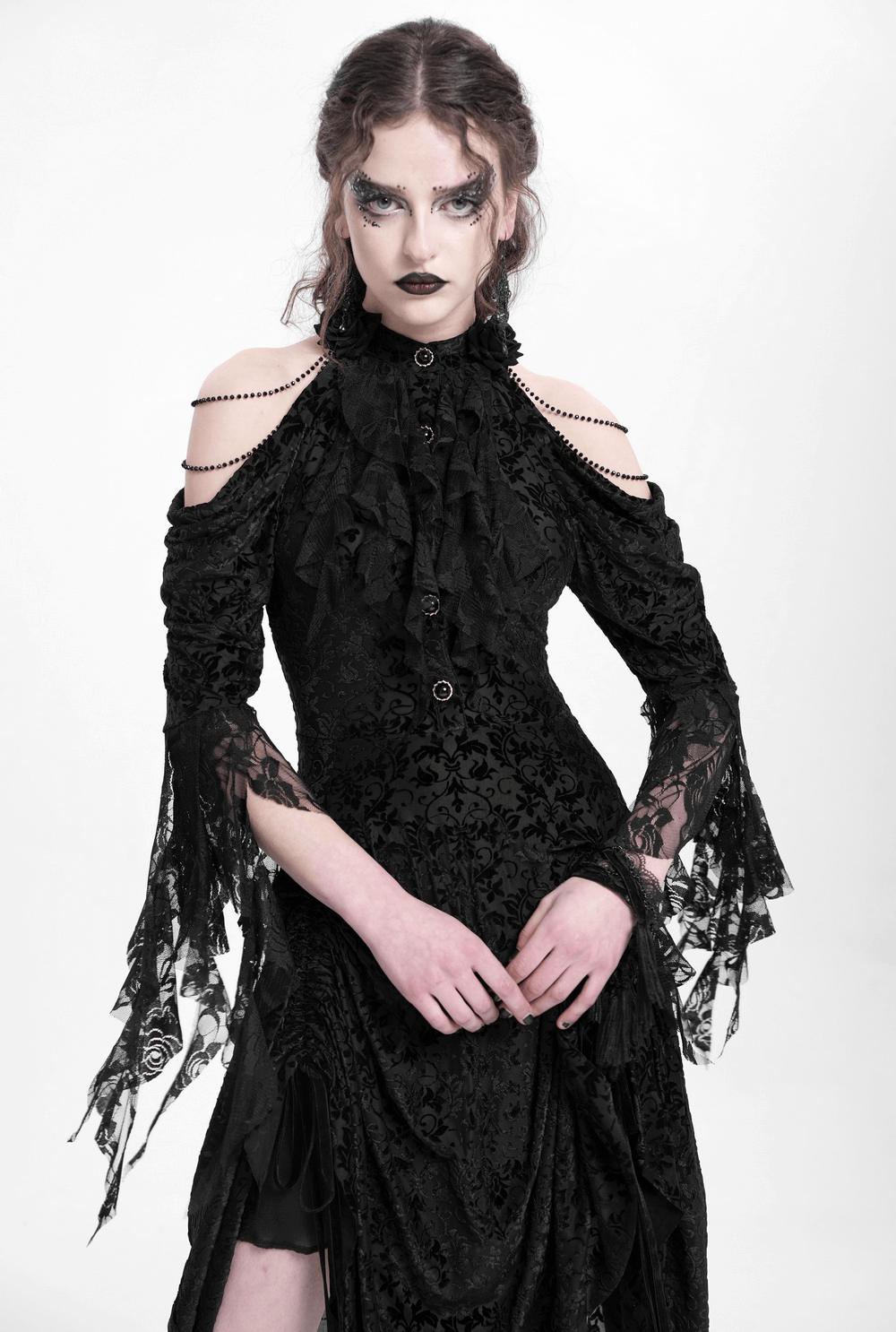 Elegant Victorian Lace Gothic Dress with Ruffle Details - image 11