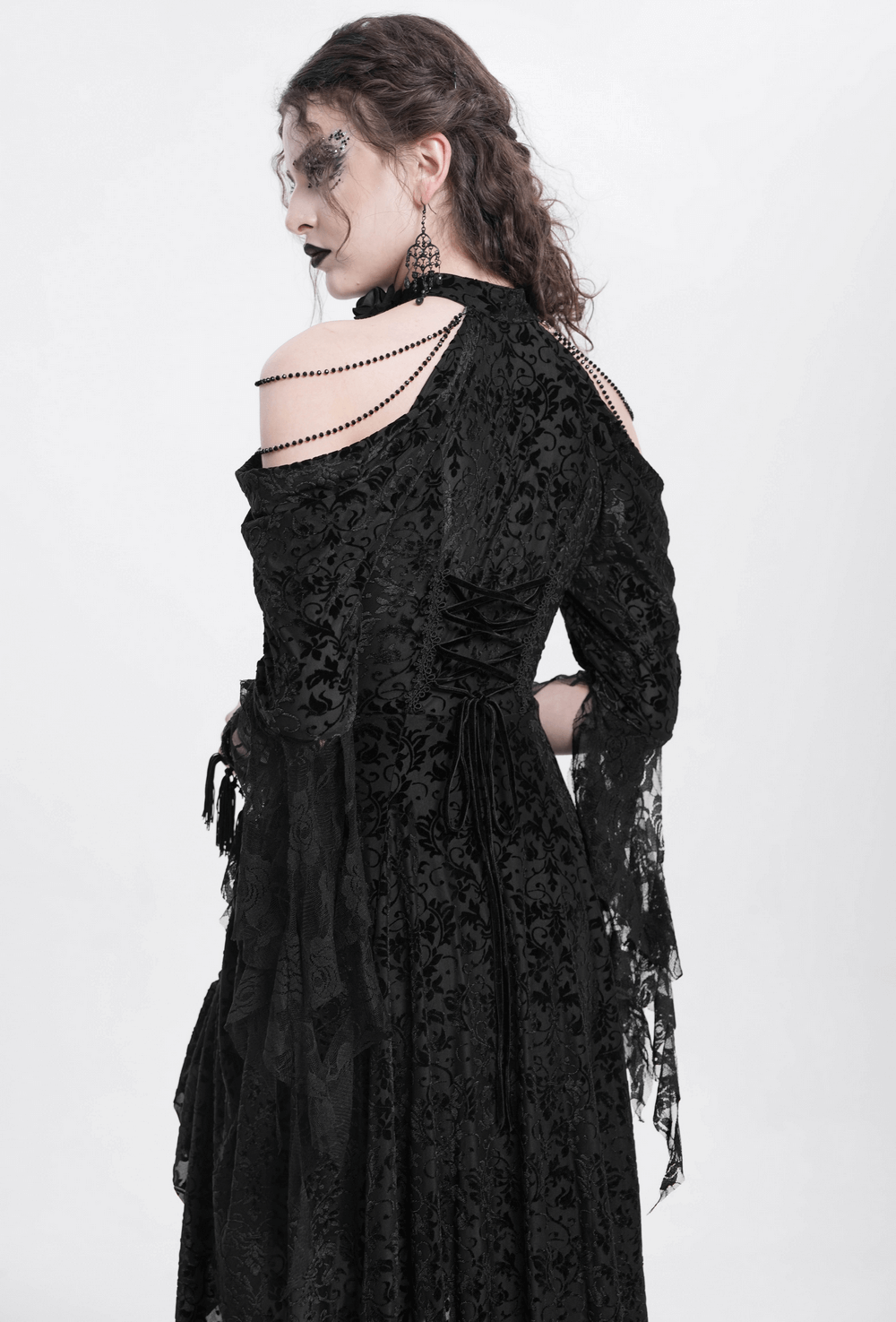 Elegant Victorian Lace Gothic Dress with Ruffle Details - image 13