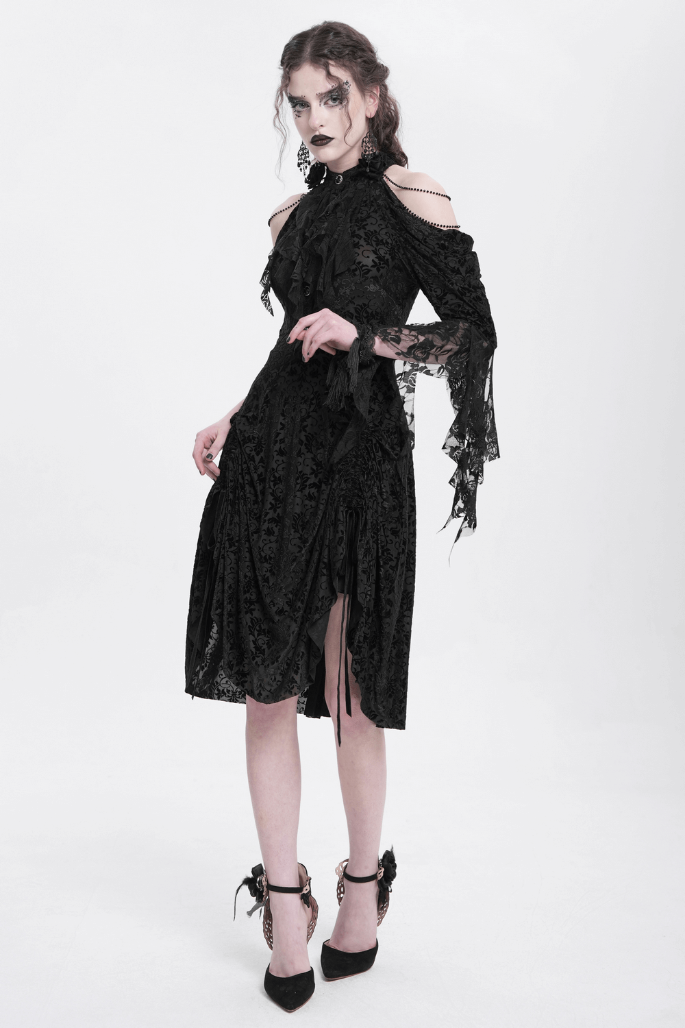 Elegant Victorian Lace Gothic Dress with Ruffle Details - image 16