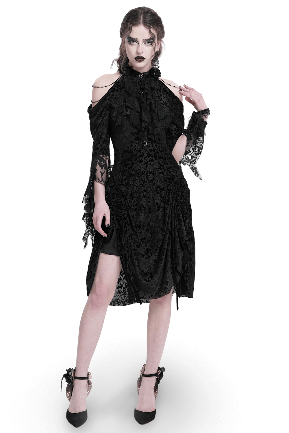 Elegant Victorian Lace Gothic Dress with Ruffle Details - image 1