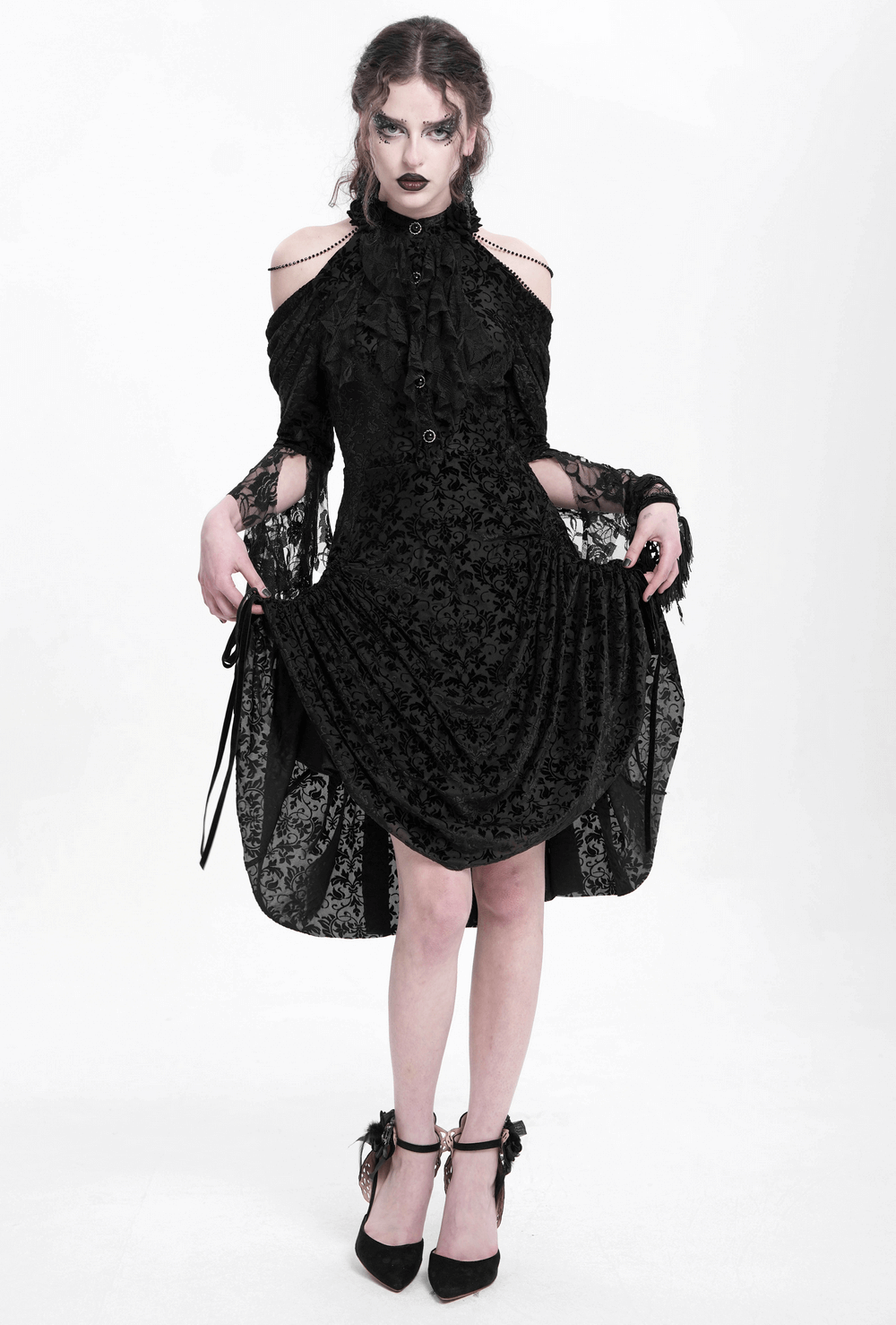 Elegant Victorian Lace Gothic Dress with Ruffle Details - image 18