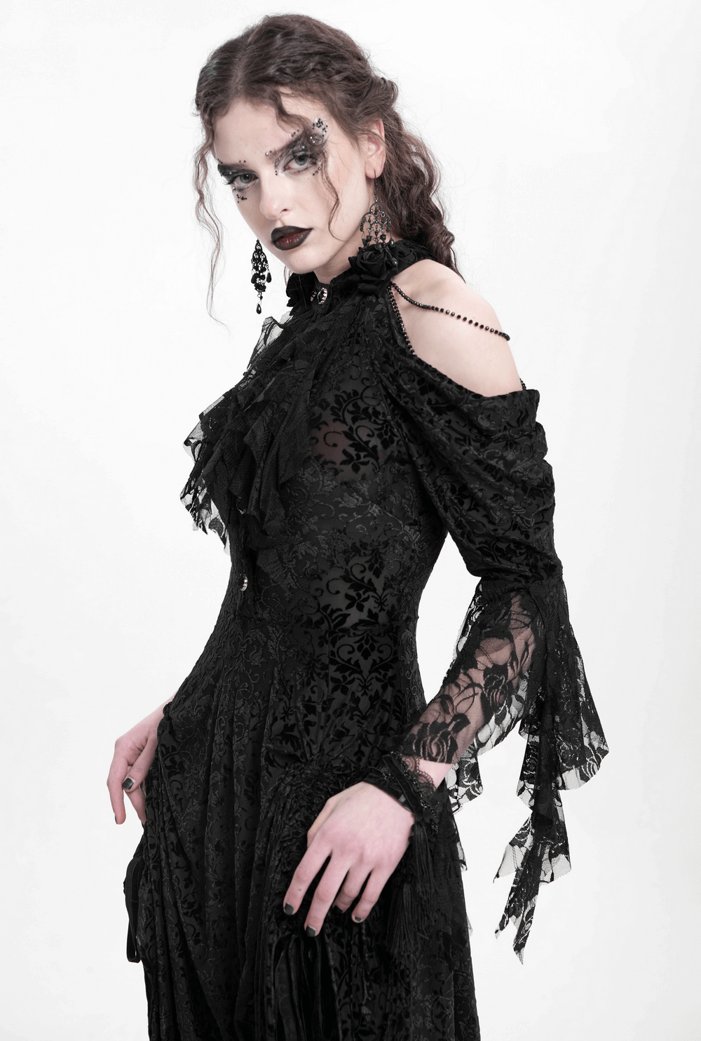 Elegant Victorian Lace Gothic Dress with Ruffle Details - image 12