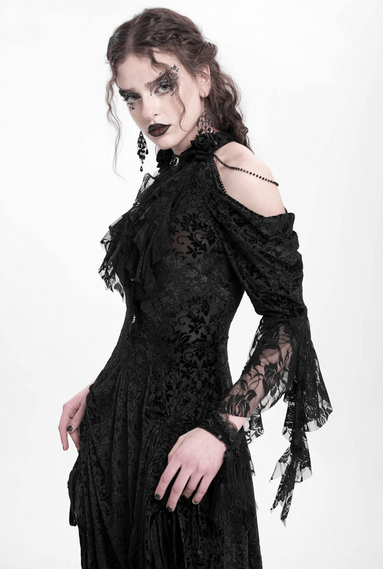 Elegant Victorian Lace Gothic Dress with Ruffle Details - image 12
