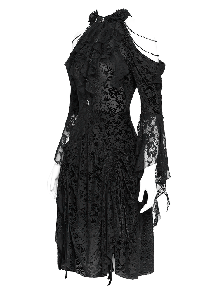 Elegant Victorian Lace Gothic Dress with Ruffle Details - image 4