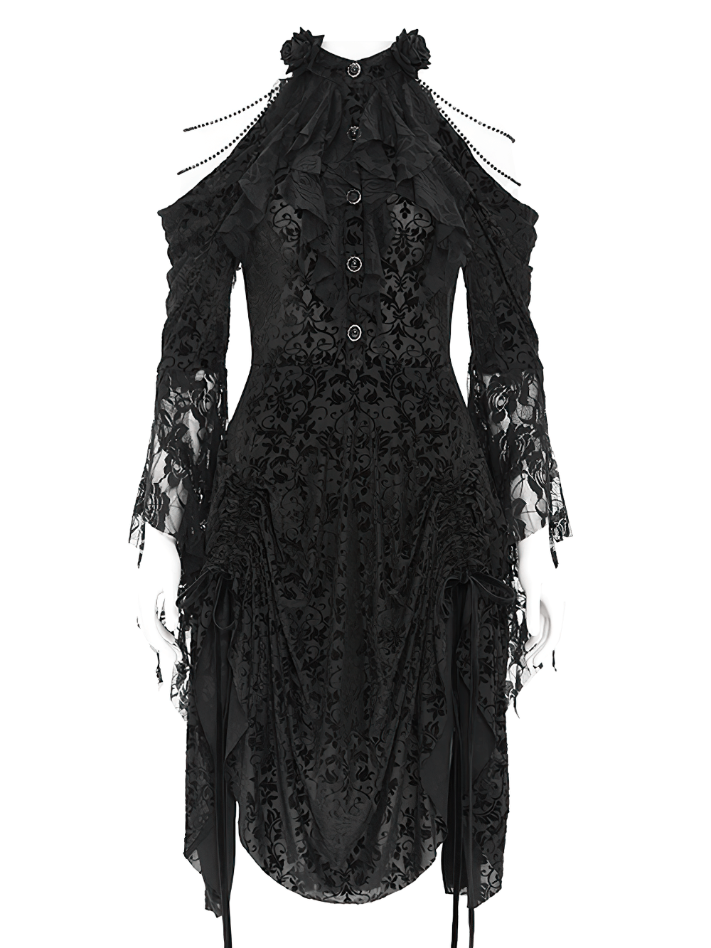 Elegant Victorian Lace Gothic Dress with Ruffle Details - image 3