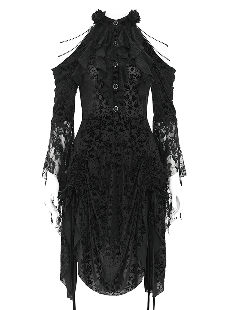 Elegant Victorian Lace Gothic Dress with Ruffle Details - image 3