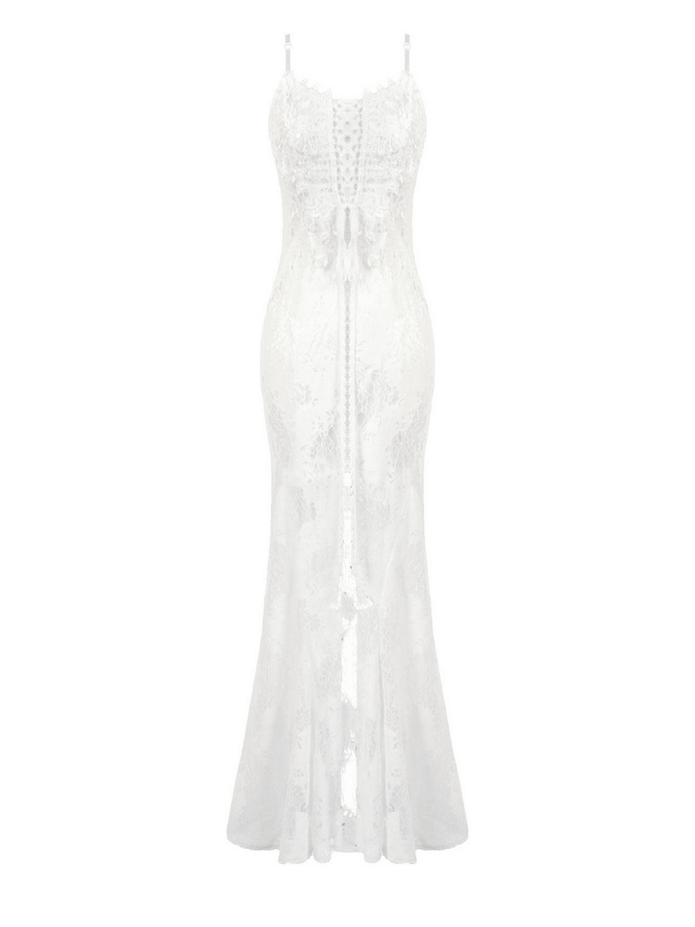 Elegant White Lace Gothic Dress with Spaghetti Straps - image 4