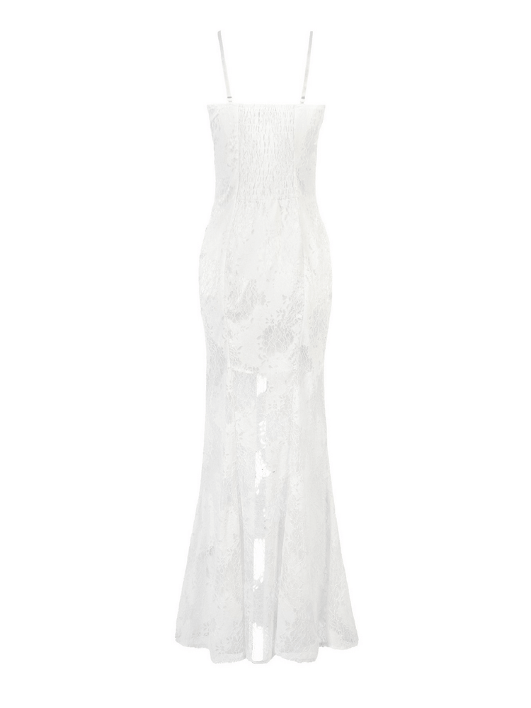 Elegant White Lace Gothic Dress with Spaghetti Straps - image 5
