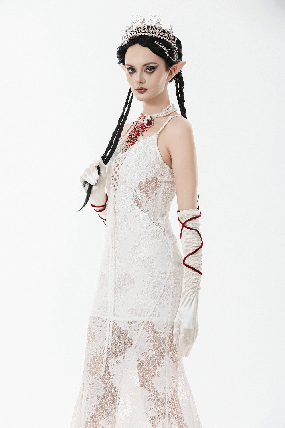 Elegant White Lace Gothic Dress with Spaghetti Straps - image 11