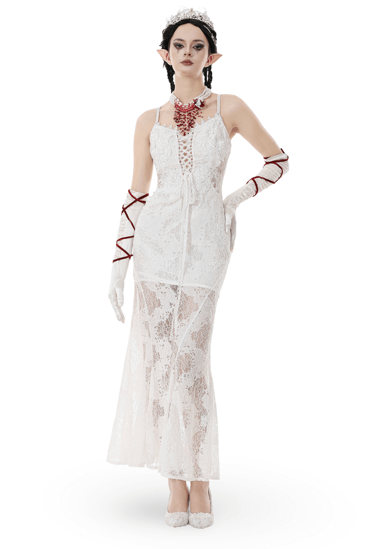 Elegant White Lace Gothic Dress with Spaghetti Straps - image 1