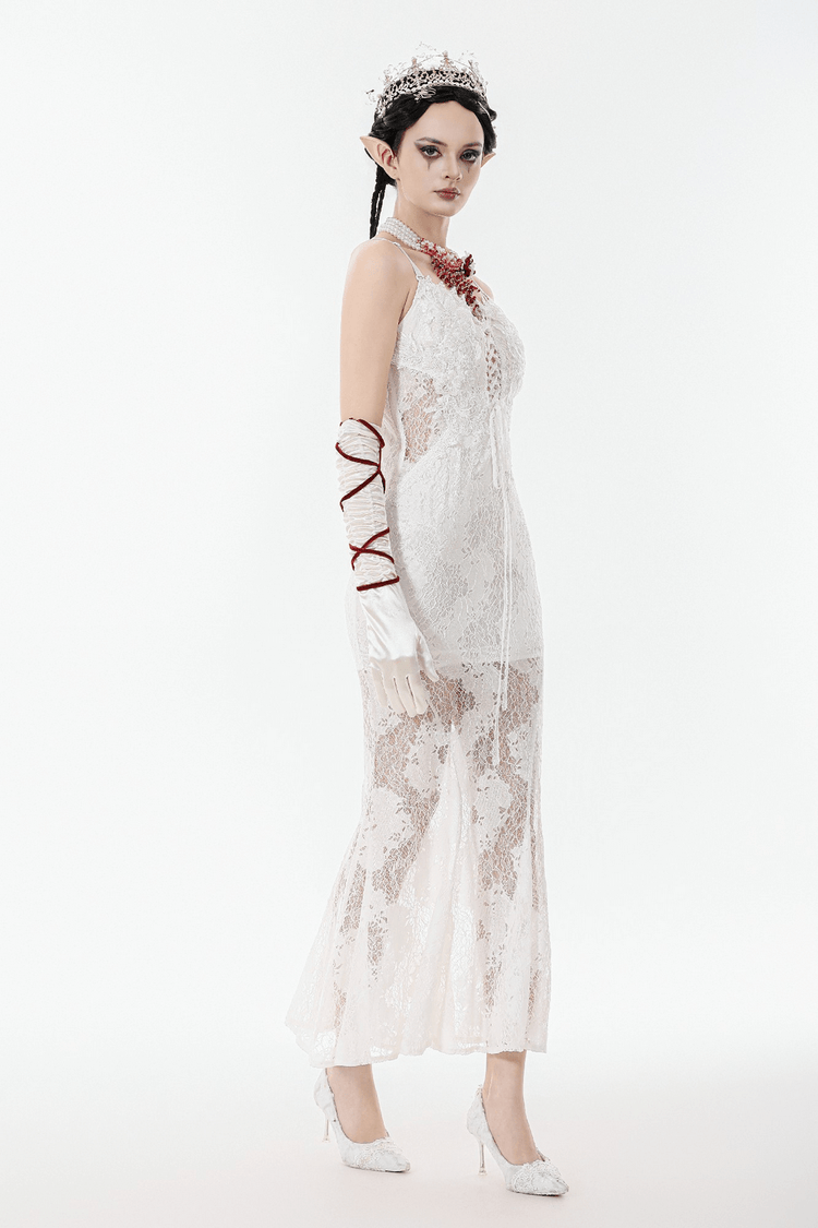 Elegant White Lace Gothic Dress with Spaghetti Straps - image 13