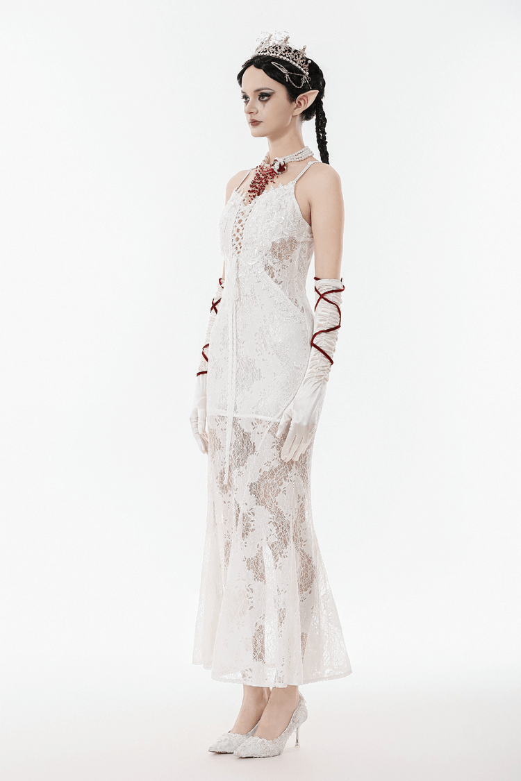 Elegant White Lace Gothic Dress with Spaghetti Straps - image 14