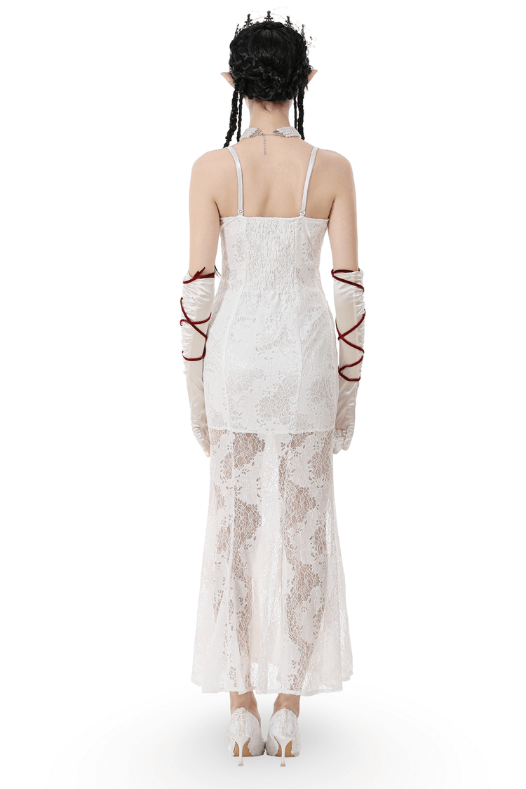 Elegant White Lace Gothic Dress with Spaghetti Straps - image 2