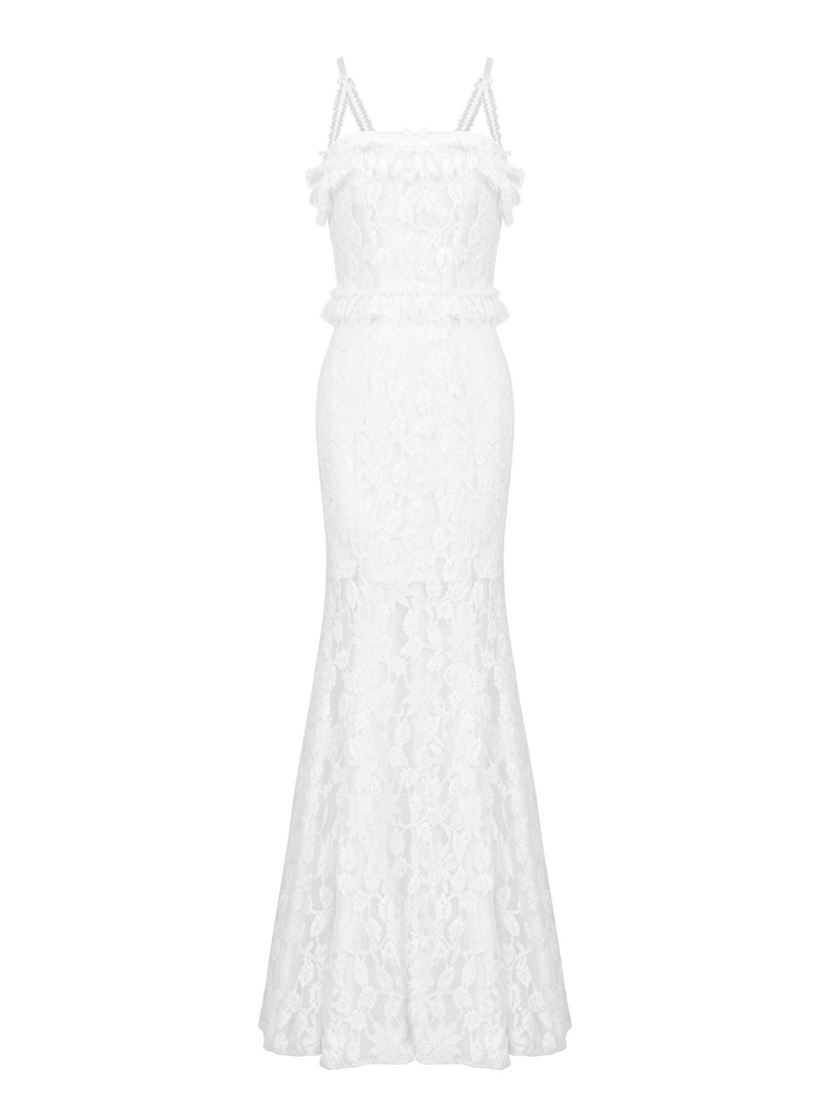 Elegant White Lace Mermaid Dress with Spaghetti Straps - image 4