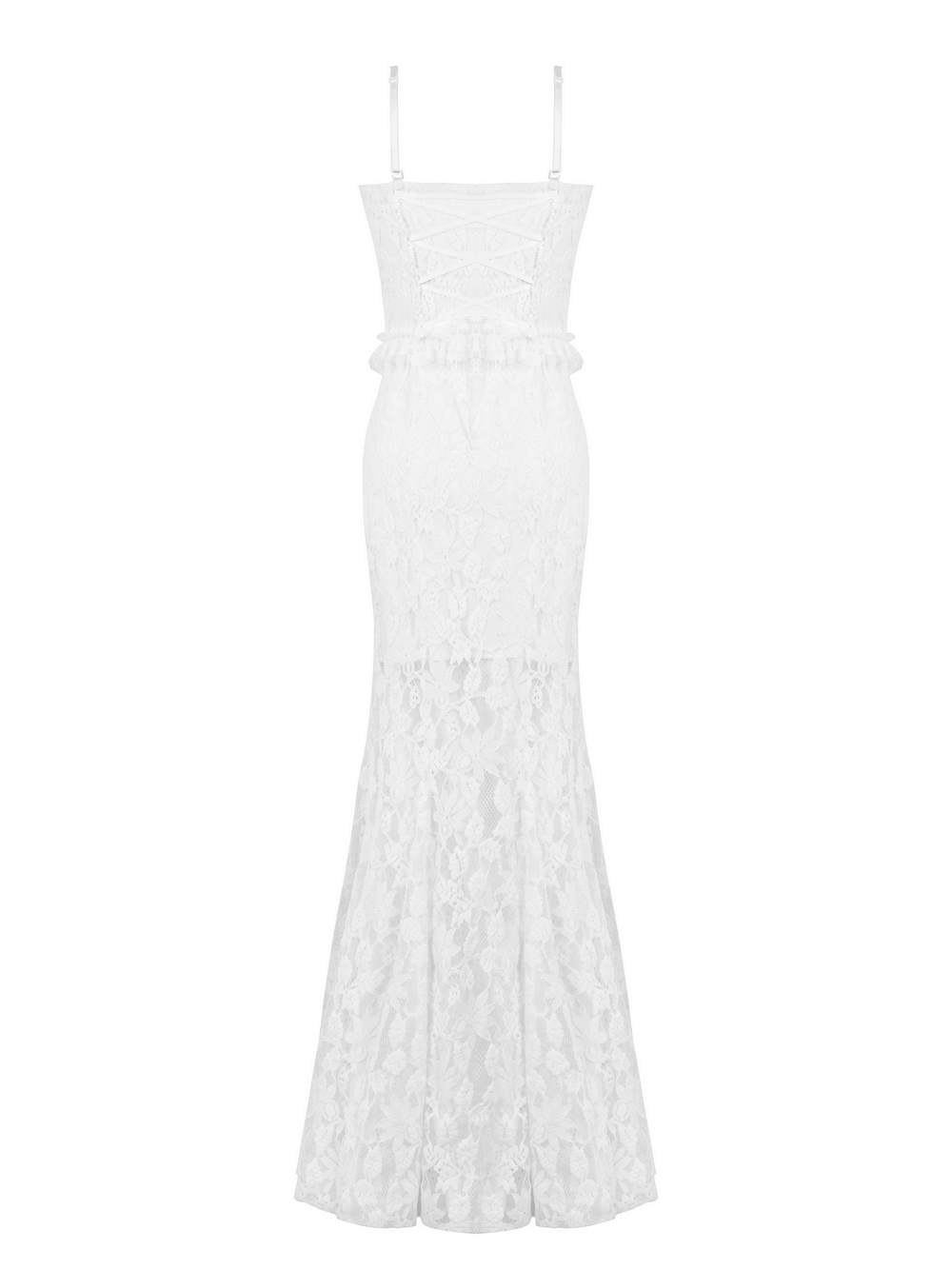 Elegant White Lace Mermaid Dress with Spaghetti Straps - image 5