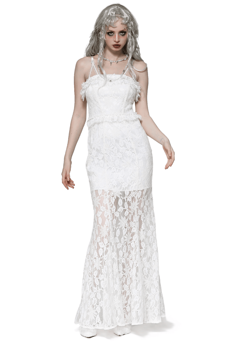 Elegant White Lace Mermaid Dress with Spaghetti Straps - image 1