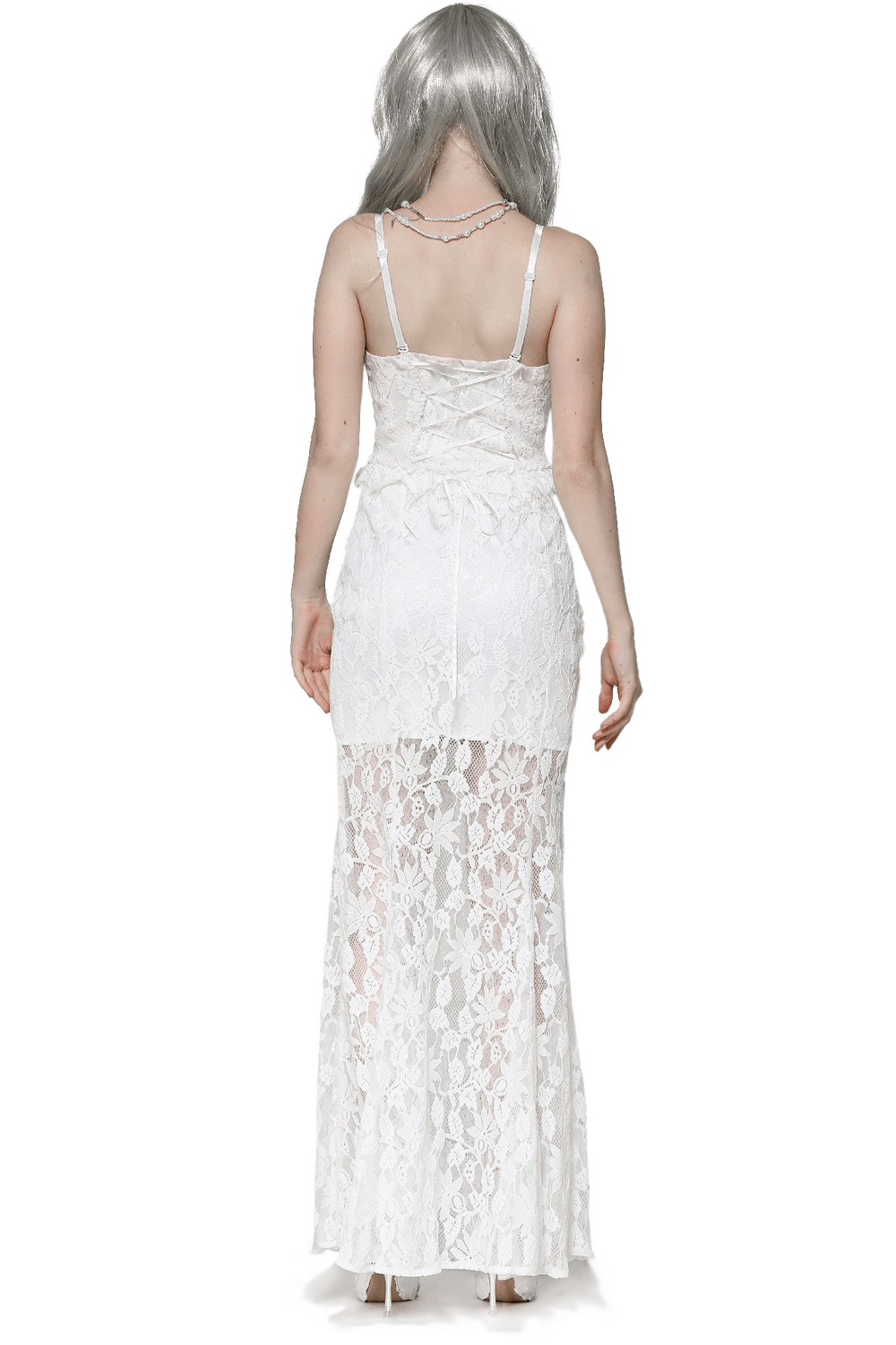 Elegant White Lace Mermaid Dress with Spaghetti Straps - image 2