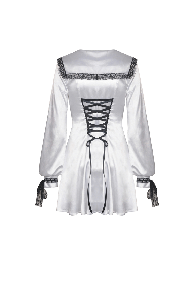 Elegant White Satin Dress with Black Lace Detailing - image 5