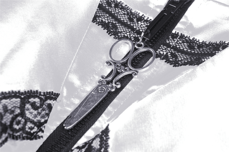 Elegant White Satin Dress with Black Lace Detailing - image 6