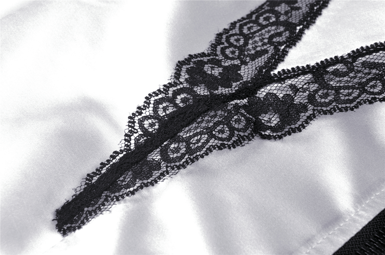 Elegant White Satin Dress with Black Lace Detailing - image 7