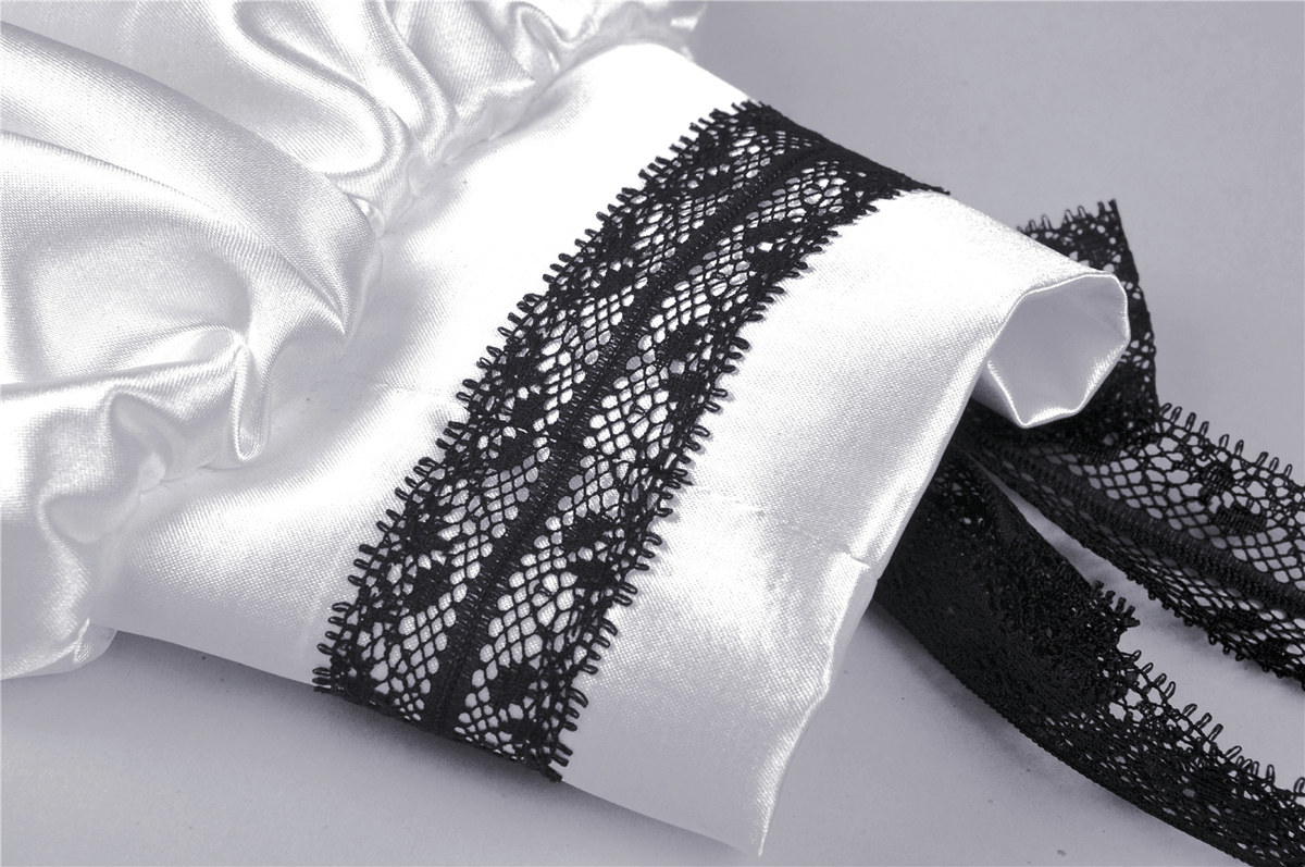 Elegant White Satin Dress with Black Lace Detailing - image 8