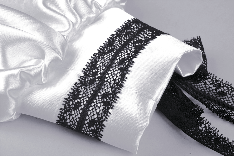 Elegant White Satin Dress with Black Lace Detailing - image 8