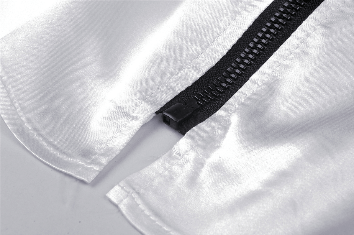 Elegant White Satin Dress with Black Lace Detailing - image 9