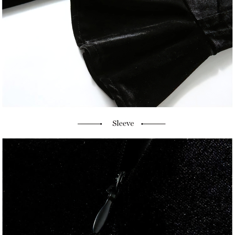 Elegant Women Velvet Dress Long Sleeve / Fashion Black Solid Ladies Dresses - image 8