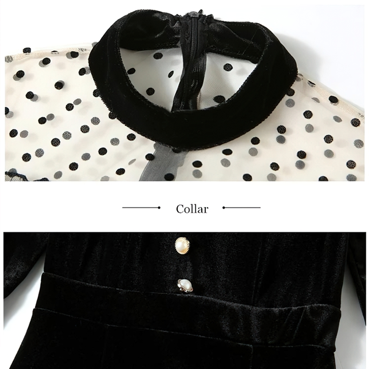 Elegant Women Velvet Dress Long Sleeve / Fashion Black Solid Ladies Dresses - image 6