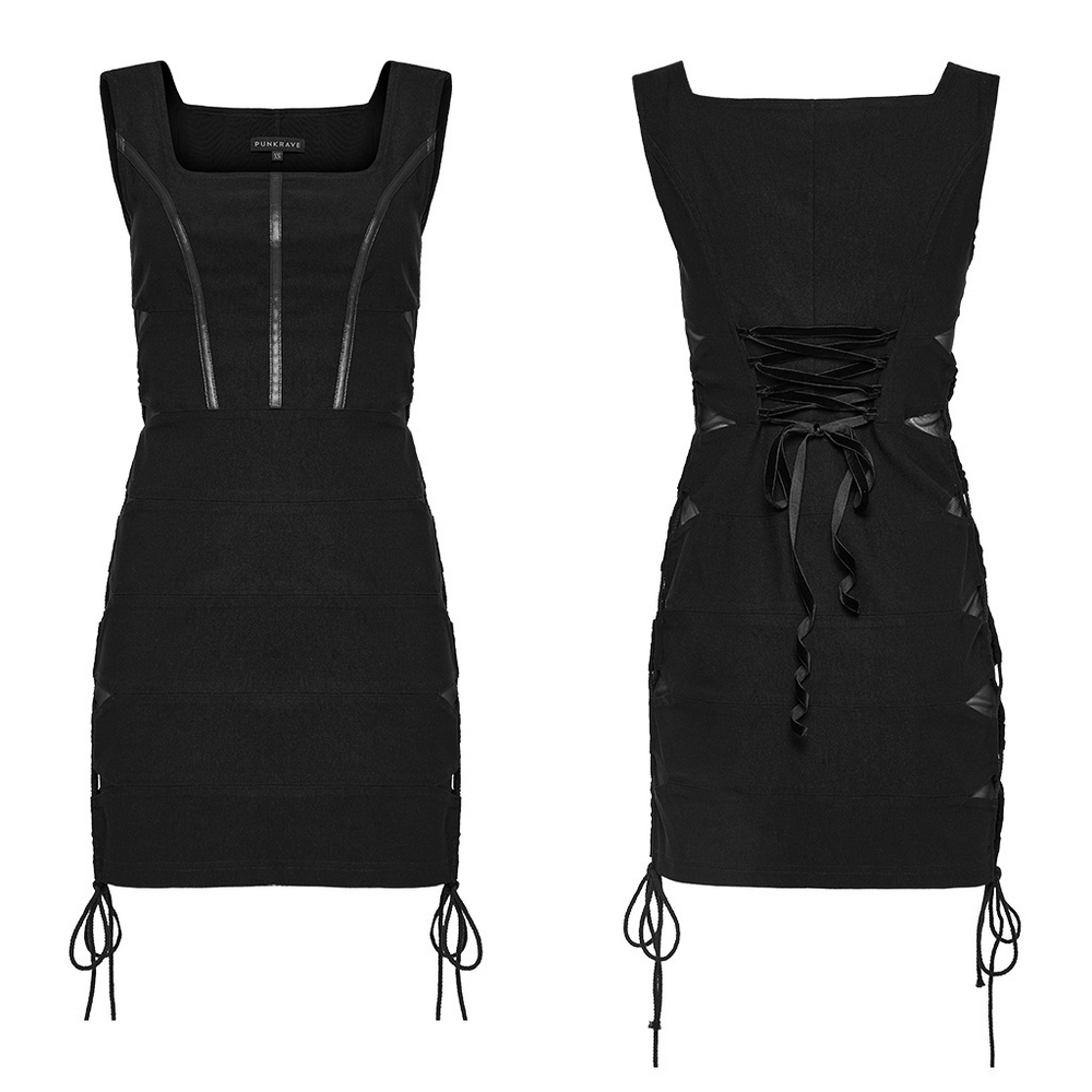 Elegant Women's Black Mini Dress with Lace-Up Detail - image 3