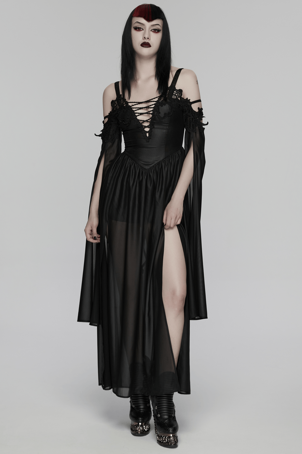 Elegant Women's Chiffon Maxi Dress with Cape Sleeves - image 12