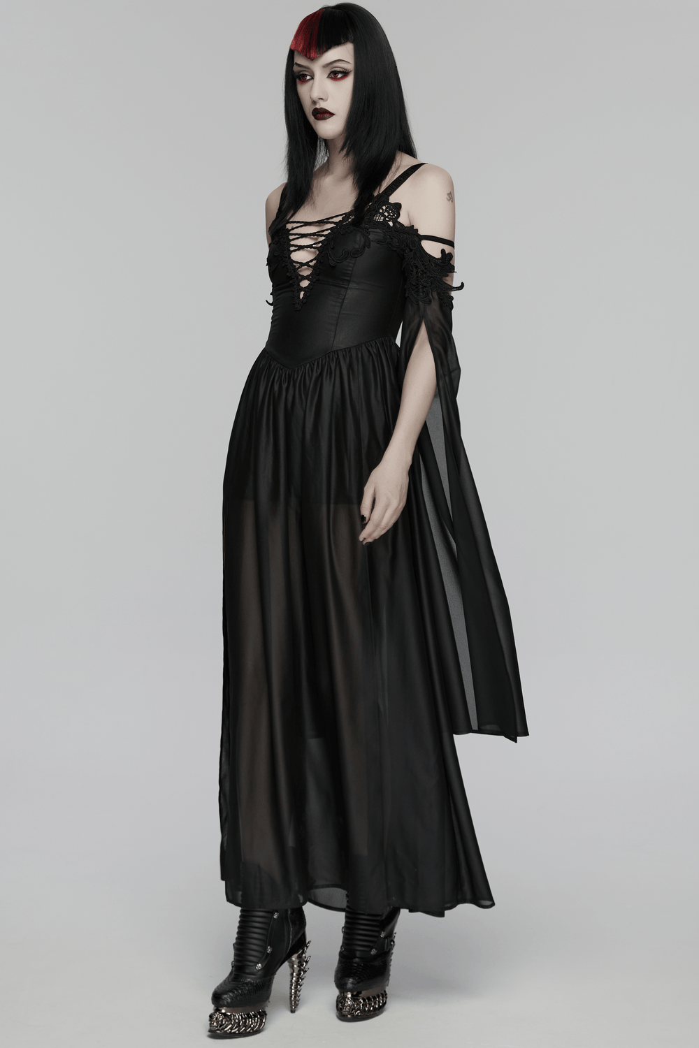Elegant Women's Chiffon Maxi Dress with Cape Sleeves - image 13