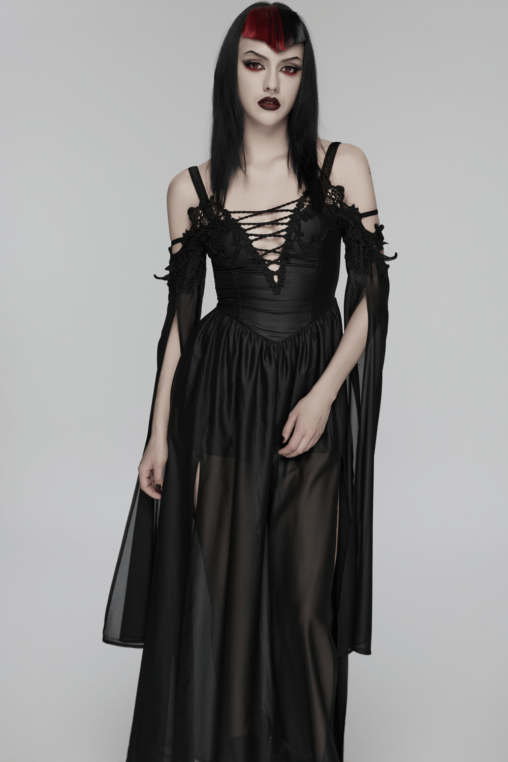 Elegant Women's Chiffon Maxi Dress with Cape Sleeves - image 11