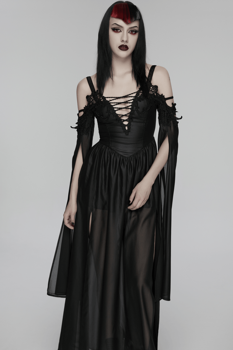Elegant Women's Chiffon Maxi Dress with Cape Sleeves - image 11