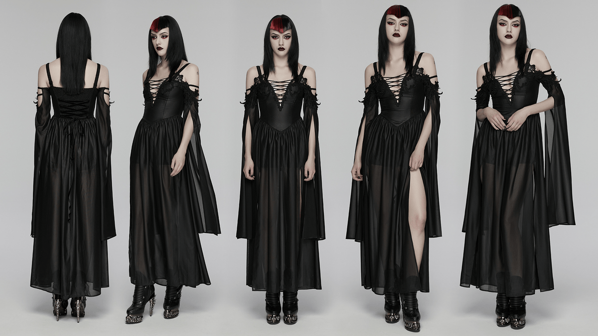 Elegant Women's Chiffon Maxi Dress with Cape Sleeves - image 17