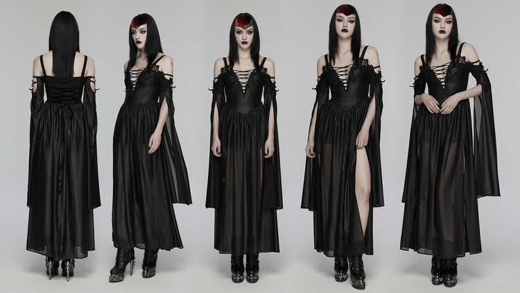 Elegant Women's Chiffon Maxi Dress with Cape Sleeves - image 17