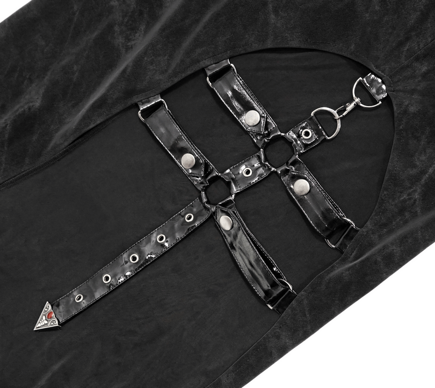 Elegant Women's High Slit Long Dress with Leather Straps / Gothic Style Off-Shoulder Dress - image 7