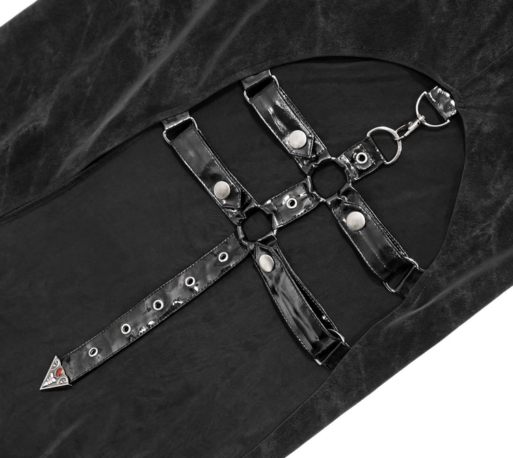 Elegant Women's High Slit Long Dress with Leather Straps / Gothic Style Off-Shoulder Dress - image 7