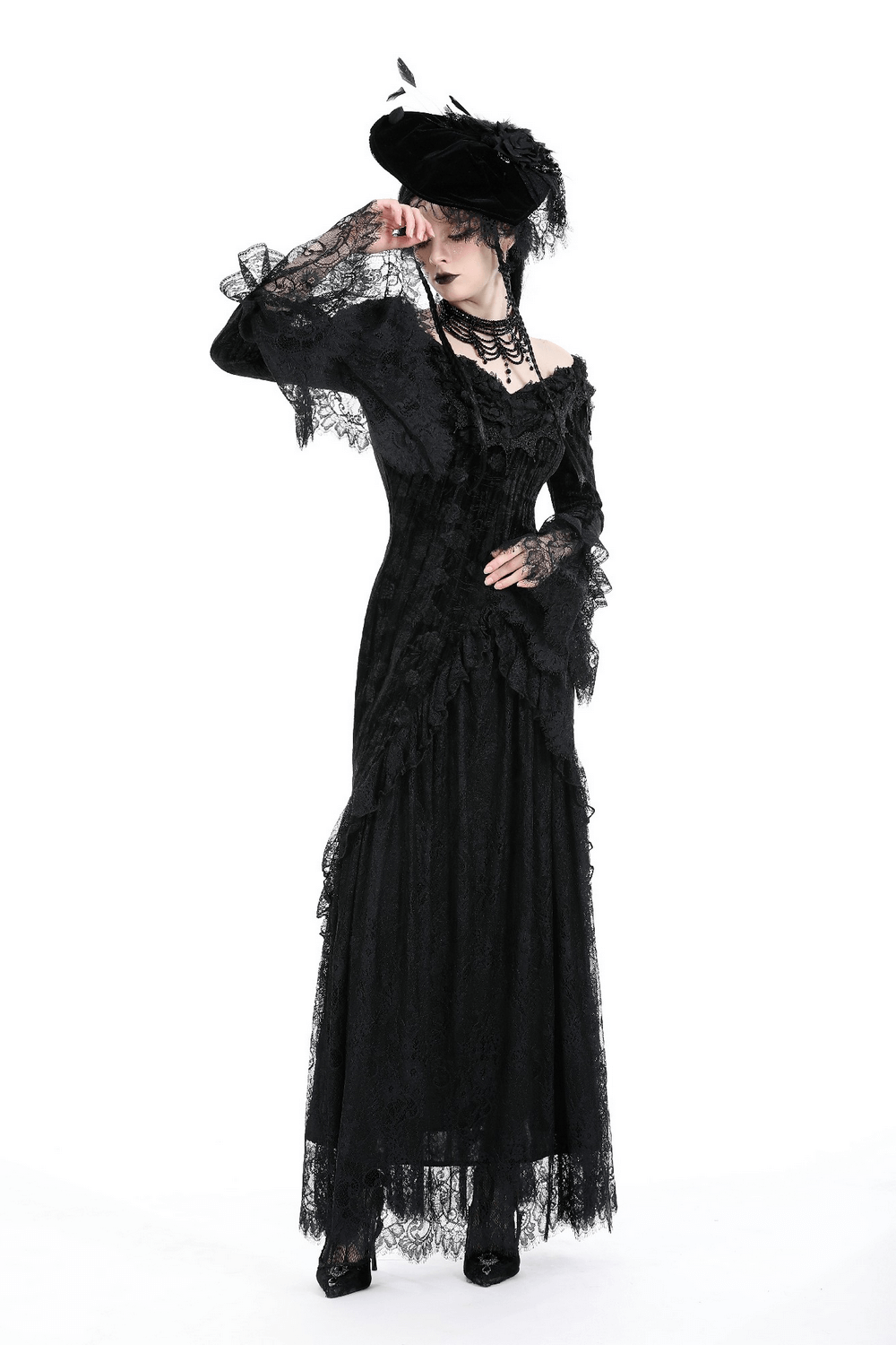 Elegant Women's Lace Off-Shoulder Victorian Long Dress - image 13