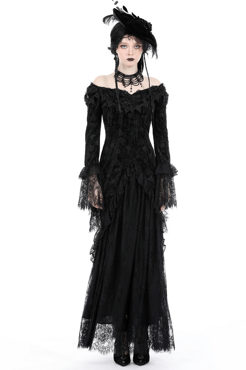 Elegant Women's Lace Off-Shoulder Victorian Long Dress - image 1