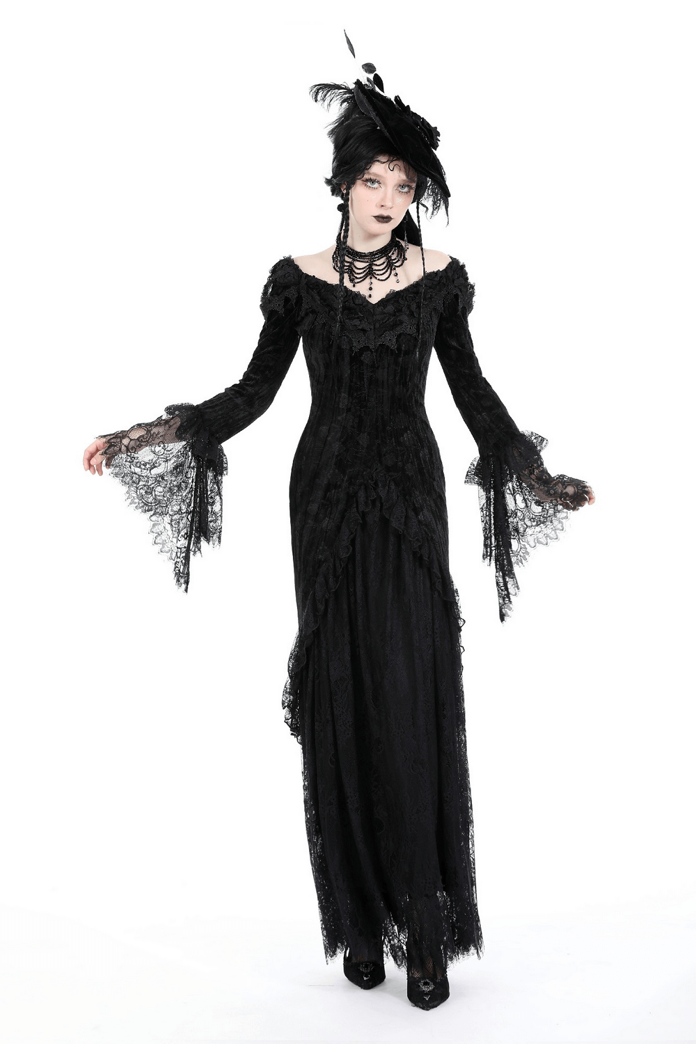 Elegant Women's Lace Off-Shoulder Victorian Long Dress - image 14