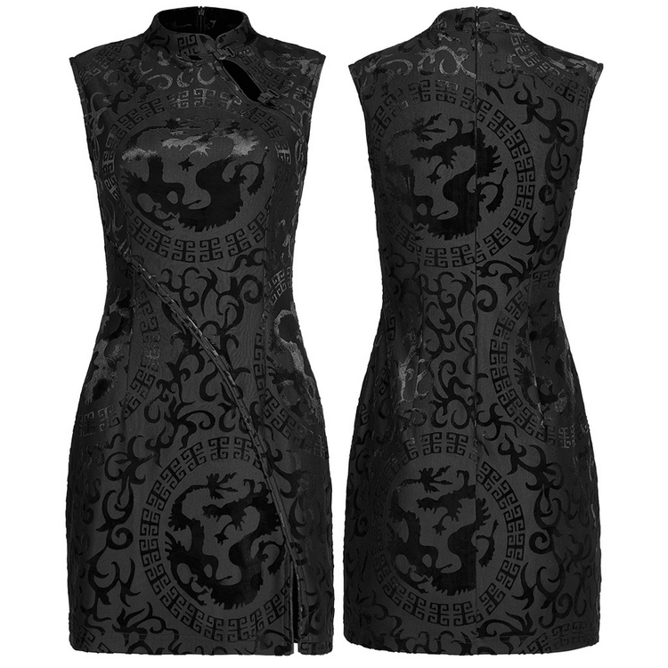 Embroidered Dragon A-Line Dress in Stretch Velvet - image 3
