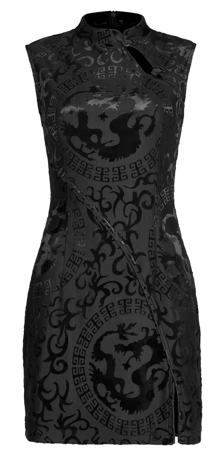 Embroidered Dragon A-Line Dress in Stretch Velvet - image 4