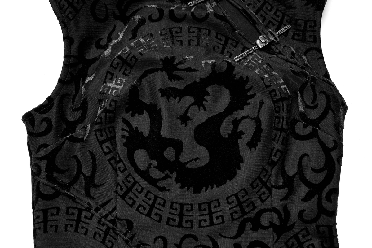 Embroidered Dragon A-Line Dress in Stretch Velvet - image 8