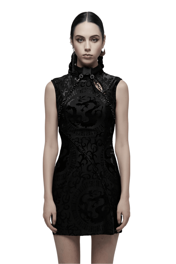 Embroidered Dragon A-Line Dress in Stretch Velvet - image 1