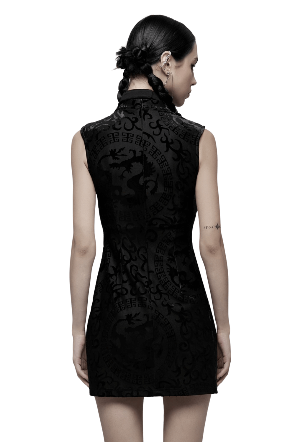 Embroidered Dragon A-Line Dress in Stretch Velvet - image 2