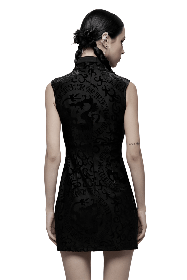 Embroidered Dragon A-Line Dress in Stretch Velvet - image 2