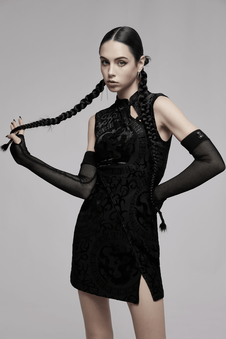 Embroidered Dragon A-Line Dress in Stretch Velvet - image 11